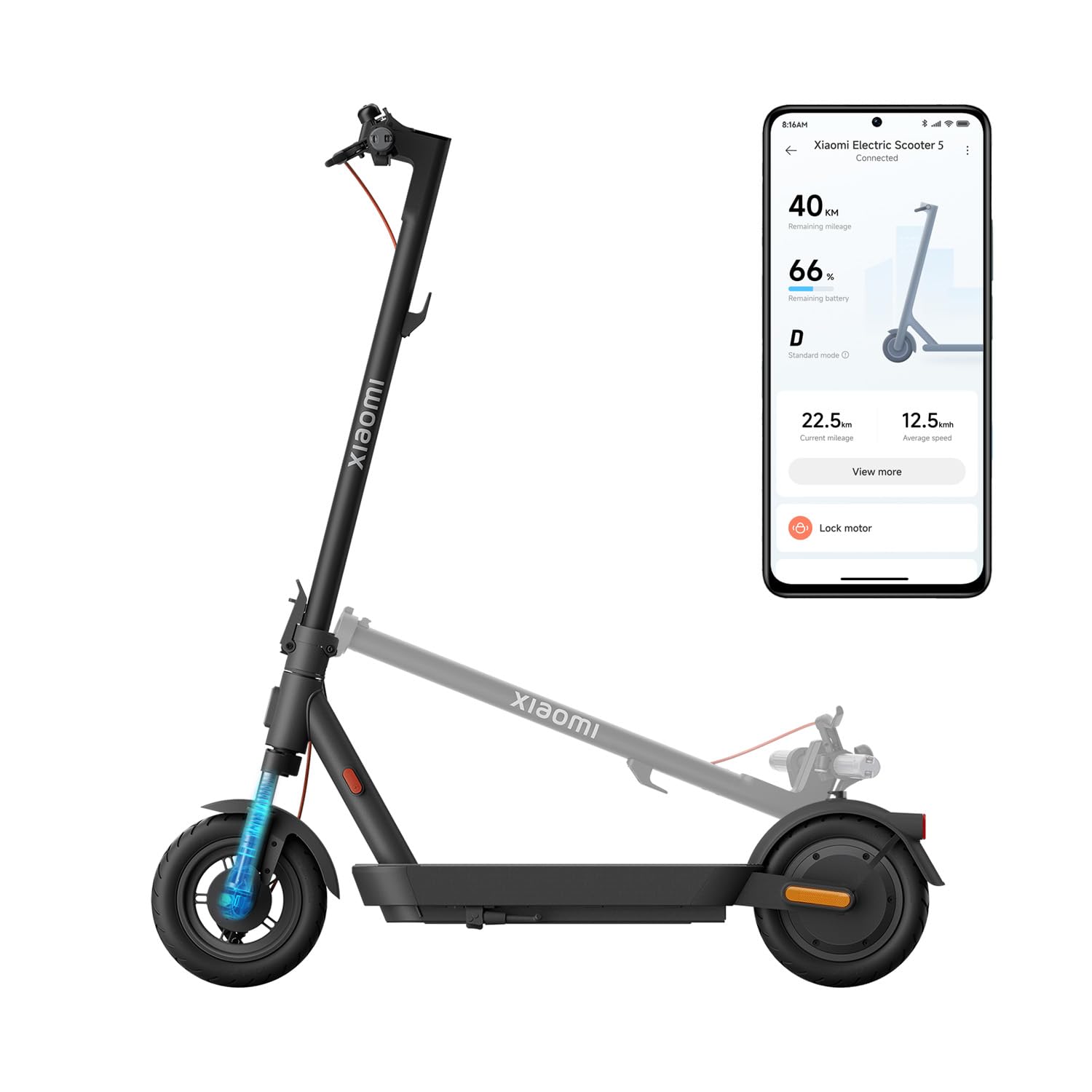 Xiaomi Electric Scooter 5 (Scooter), Double Front Shock Absorbers, Range up to 60 Km, 10 Inch Tubeless Tyres, Max Power 700W, Max 18% Incline | Doppi Ammortizzatori Anteriori, Pneumatici Tubeless Da 10 Pollici, Pendenza Max 18%