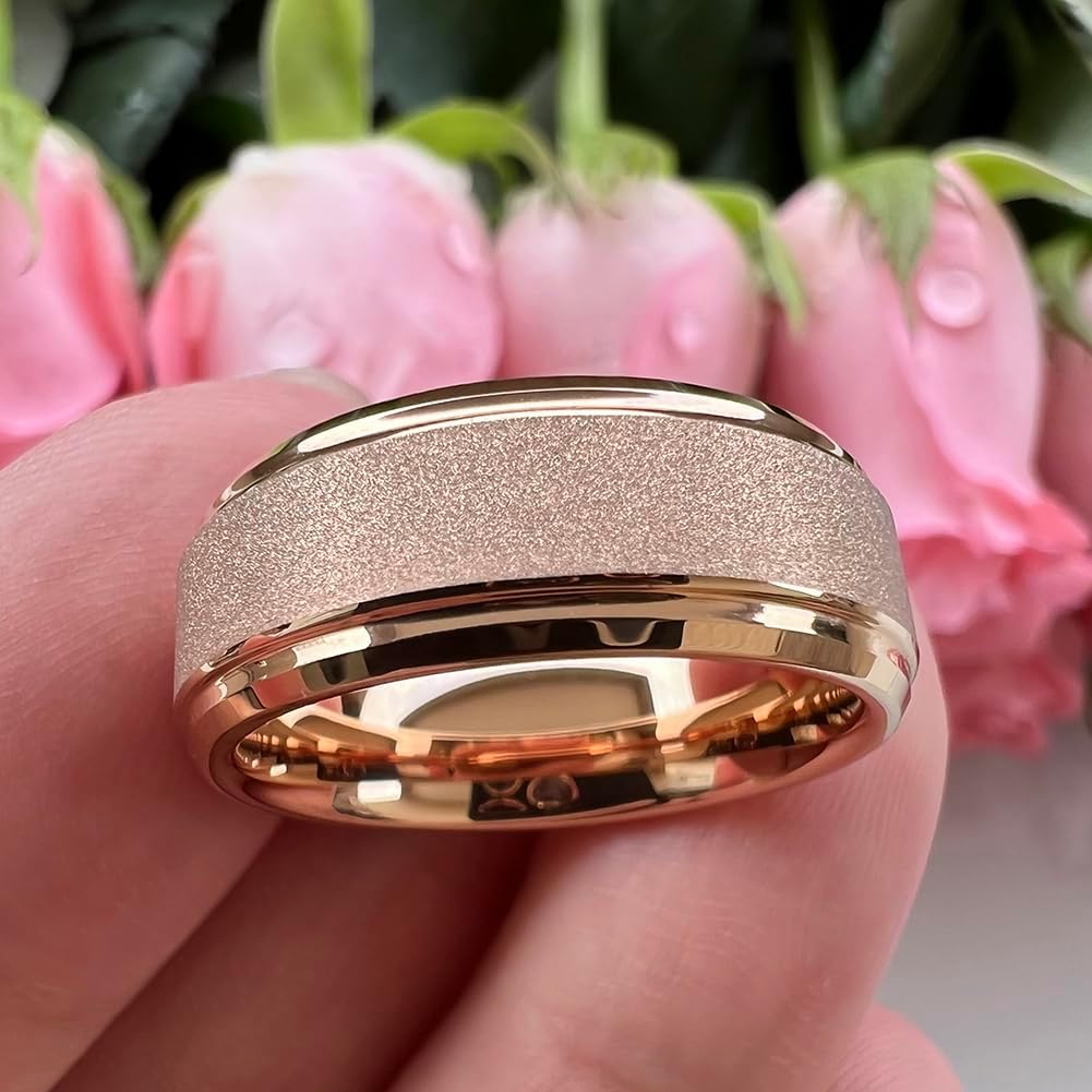 TUTISS 6mm 8mm Black/White/Gold/Rose Gold Tungsten Rings for Men Women Promise Engagement Wedding Bands Sandblasted Finish Stepped Beveled Comfort Fit