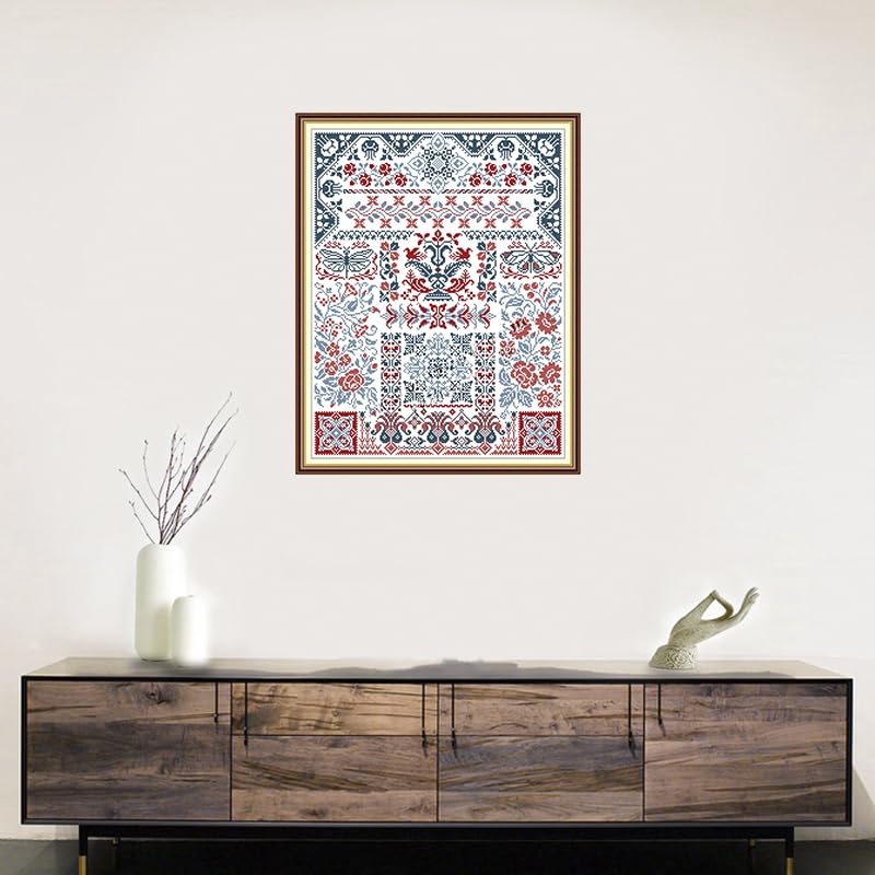 Image of CROSSDECOR Stamped Cross Stitch Kits Pre-Printed in Aida Cloth Cross-Stitching 14CT Embroidery Starter Kits DIY Cross Stitch Kits for Adults, Flower Motif 43x53cm