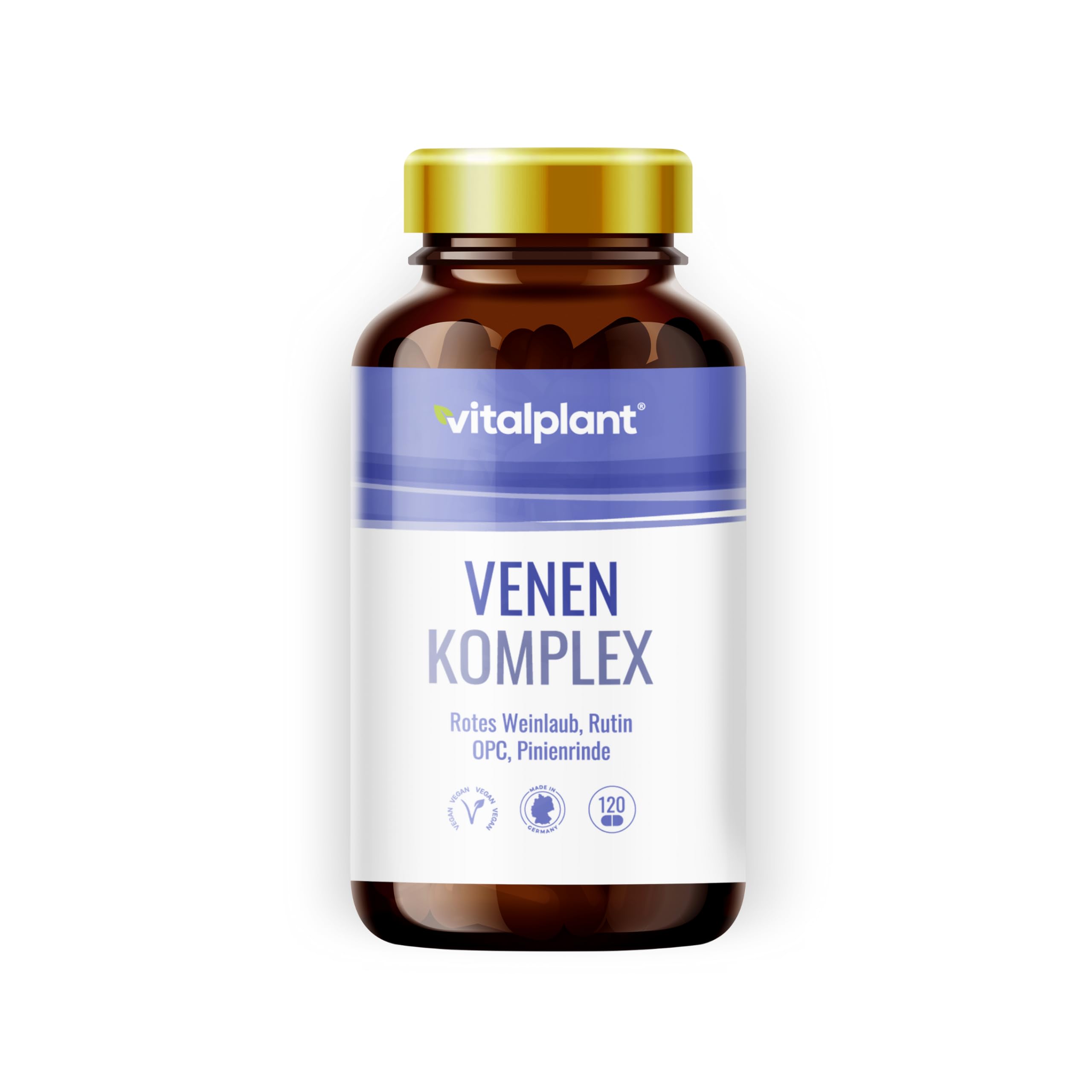 Vitalplant® Venen Kapseln - mit Rotem Weinlaub, Rutin, Quercitin, Traubenkernextrakt & nat. Vitamin C 600mg hochdosierter Venen komplex- 120 Kapseln vegan