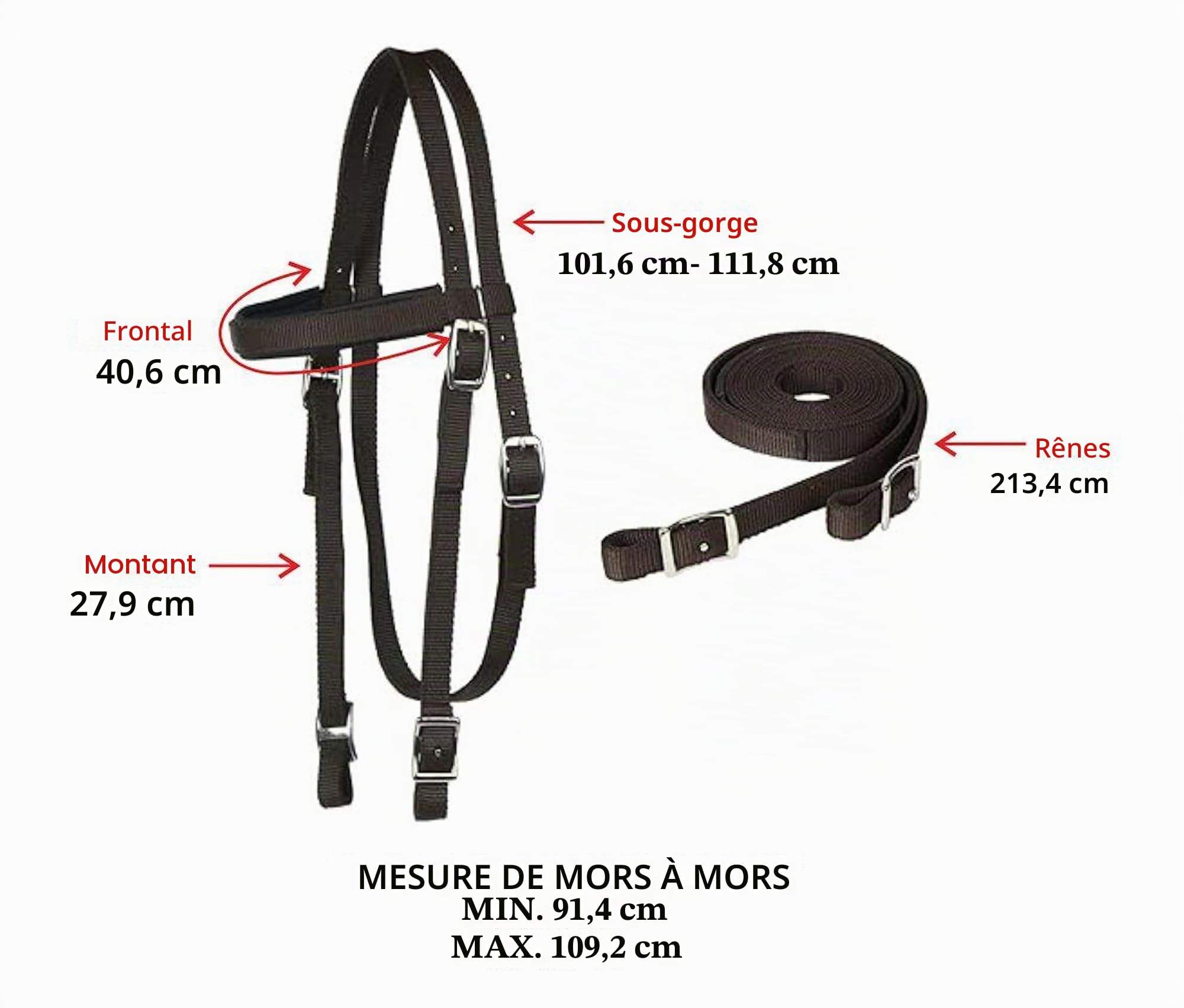 Majestic Ally Frontal rembourré en Nylon avec rênes pour Chevaux (Noir, Complet)