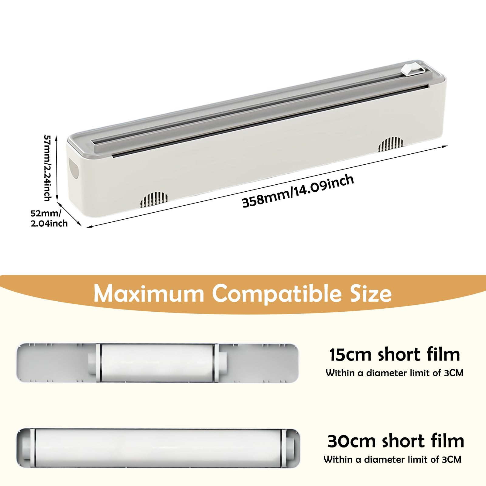 Derouleur Film Alimentaire, Distributeur Papier Aluminium et Film Pratique, Distributeur Film Alimentaire Magnétique, Boîte de Coupe Film Alimentaire, Cling Film Dispenser and Cutter pour Cuisine
