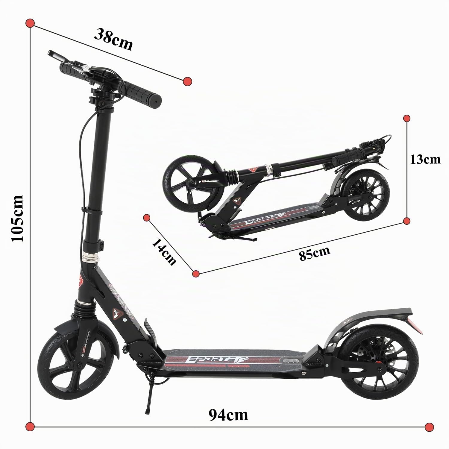 ISE Monopattino per Adulti e Bambini, Monopattino a Spinta Pieghevole Regolabile Scooter per Ragazzo Ragazza