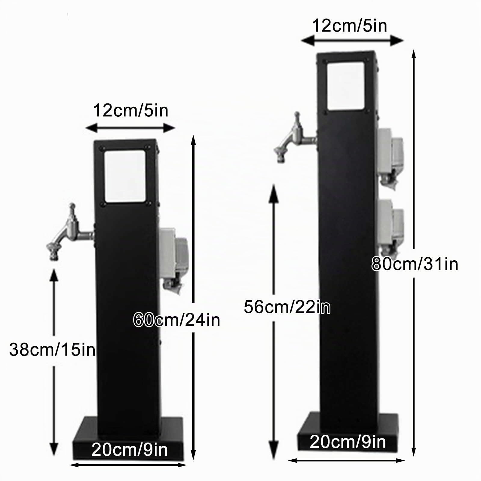 Wassersäule für den Garten 304 Edelstahl Outdoor Square Standing mit LED-Licht und Wasserhahn Wetterfeste Stromsäule(60cm/24in)