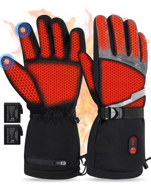 SOPPY Guantes calefactables unisex, guantes de esquí, guantes de bicicleta, guantes de invierno calentados, guantes deportivos con batería recargable, calentados en 3 niveles para motociclismo