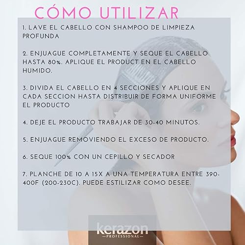Miniatura 6 de KERAZON Tratamiento intensivo brasileño BTX 32oz 32.0 fl oz para todo tipo de cabello, mascarilla capilar activada térmicamente, reparación en seco