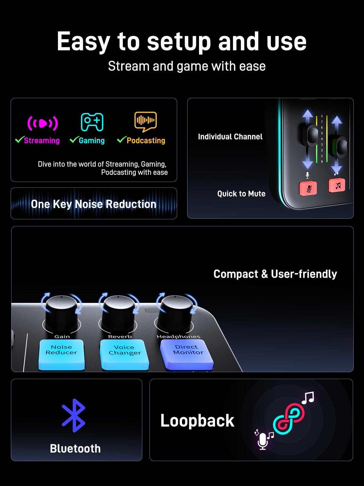 MAONO Gaming Audio Mixer, Audio Interface with Pro-preamp, RGB, Bluetooth, 48V Phantom Power for Live Streaming, Podcasting, Content Create, Gaming MaonoCaster G1 NEO (Not for USB Mic)
