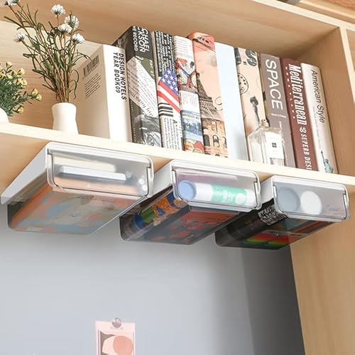 ELJIF Under Desk Drawer, Office Organizer, Storage Cabinet, Self-adhesive Organizer Box, Slide-out Cabinet, Desk Caddy Single Medium (White)