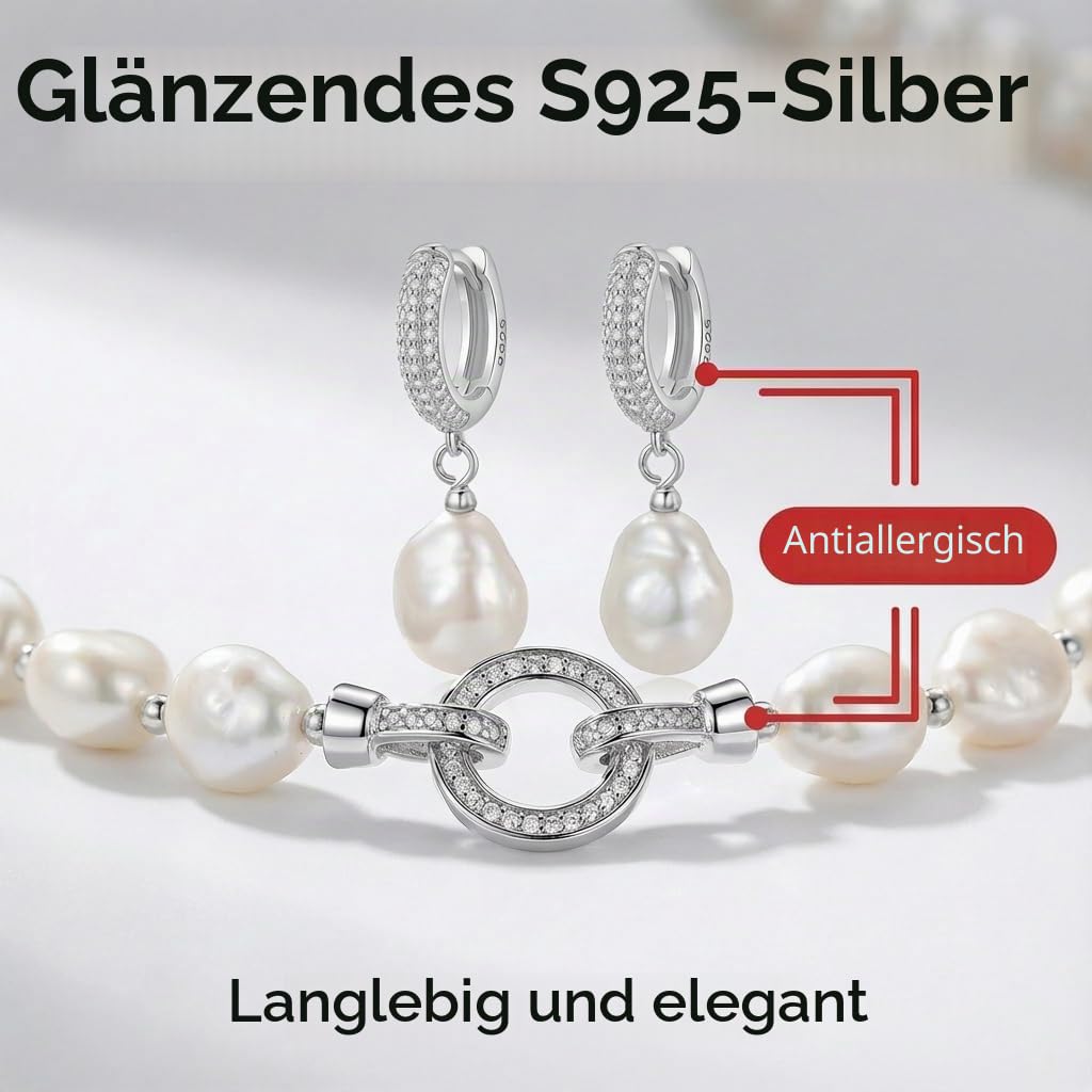 YAMI Barock Perlenkette und Barock Ohrringe Set – 10-11mm Edison Barockperlen Schmuck aus natürlichen Süßwasserperlen für Damen, mit einzigartiger Oberflächentextur – Ideal als Geschenk