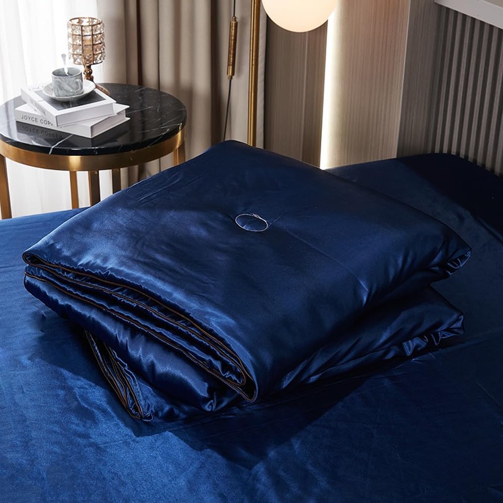 Juego de edredón de Seda Helada de Verano, edredón Ligero, Lavable y Fresco, con Aire Acondicionado, 3 o 4 Piezas, sábana encimera y Funda de Almohada, Color 1, 180 x 220 cm, 4 Piezas