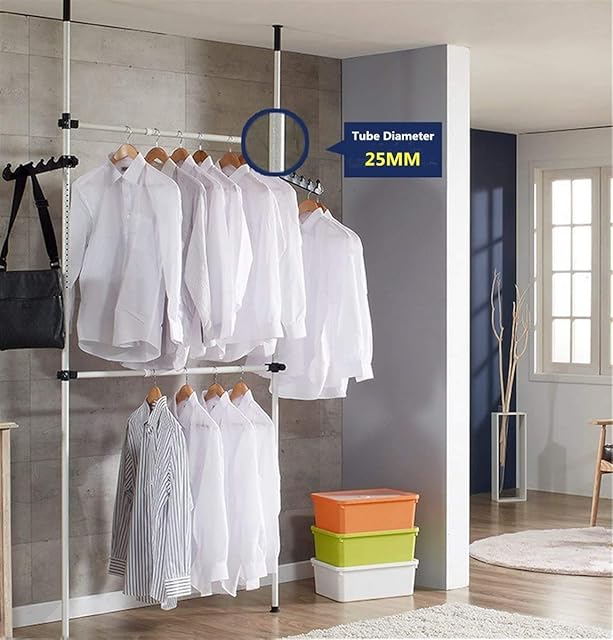 SOULONG Clothing Rail Wardrobe Hanging Rail, Telescopic Wardrobe Organizer DIY Clothes Wardrobe Hangar Garment Rack Household Accessories for Home Bedroom 60Kg Load Per Crossbar (2 Poles 2 Bars)