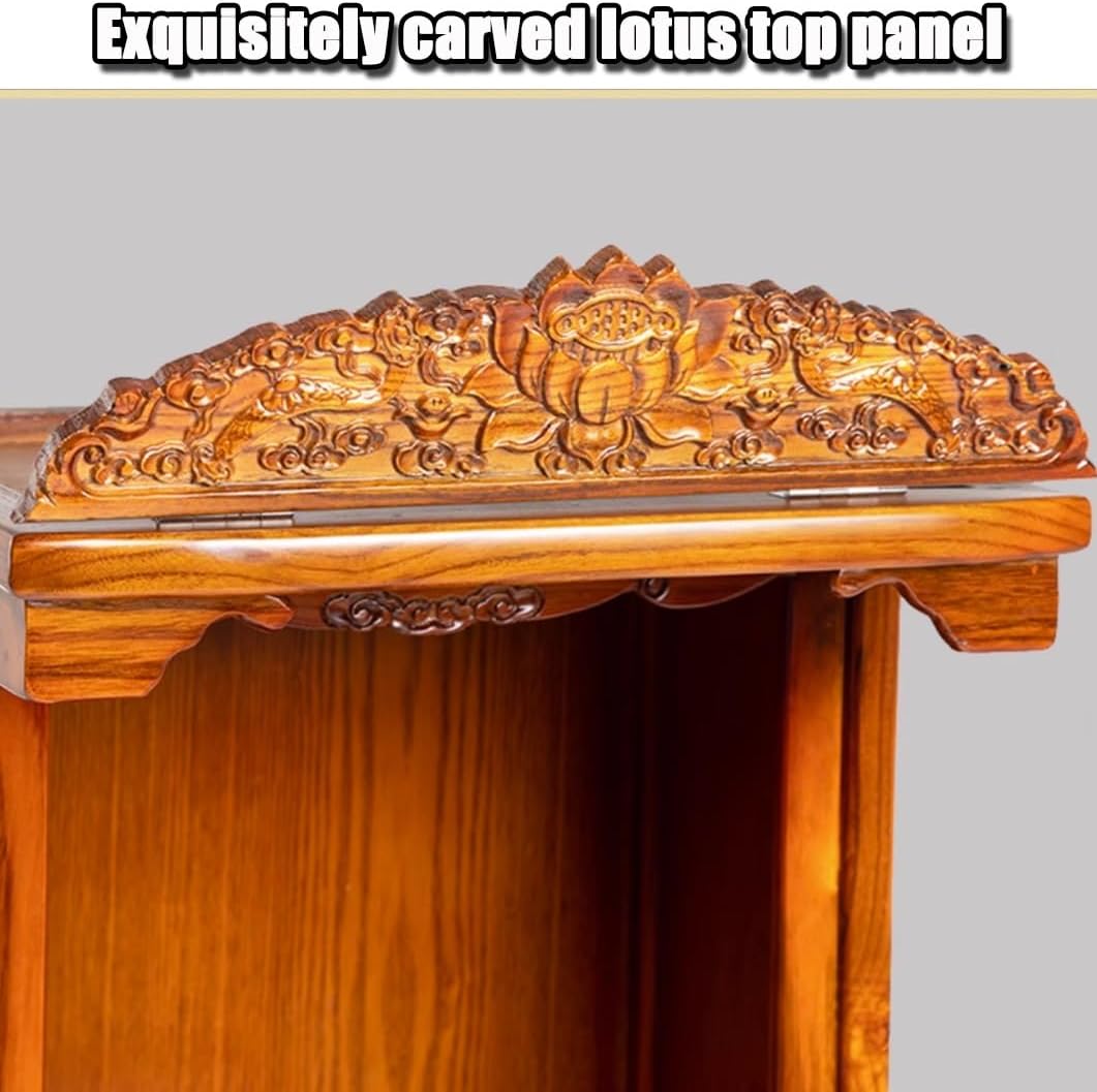 YVYKFZD Wall-Mounted Shrine Altar Table, Solid Wood Meditation Table, Chinese Buddha Niche Altar Cabinet with Retractable Pull Plate, Personal Puja Offering Tables(Reddish Brown,39x36x60cm)