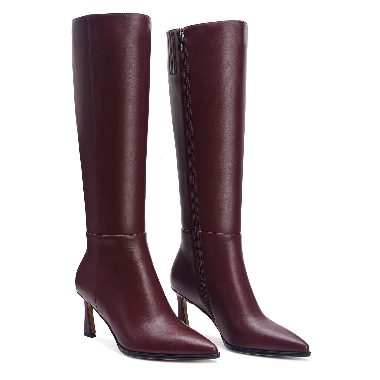 Gothictor Knee High Boots for Women Pointed Toe Tall Stiletto High Heel Side Zipper Dress Long Boots