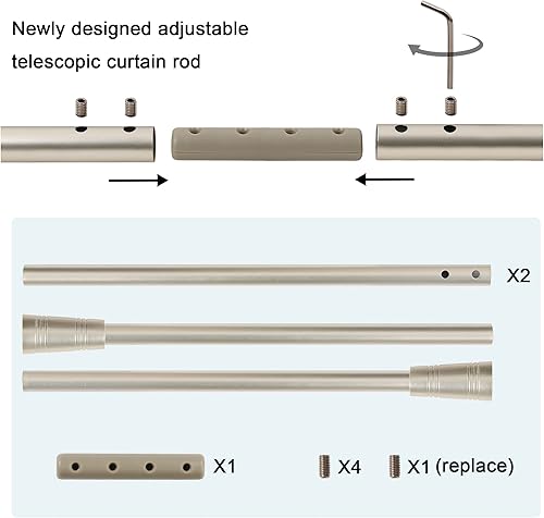 Miniatura 3 de H.VERSAILTEX Barras de cortina de ventana para ventanas de 30 a 48 pulgadas, empalme ajustable de 34 pulgadas de diámetro, juego de barra de cortina