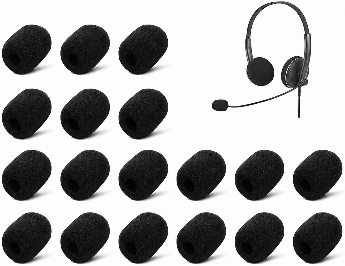 18 Pack Microphone Covers Foam, Black Noise Microphone Windscreen, Lapel and Headset Mini Microphone Foam Cover with Box