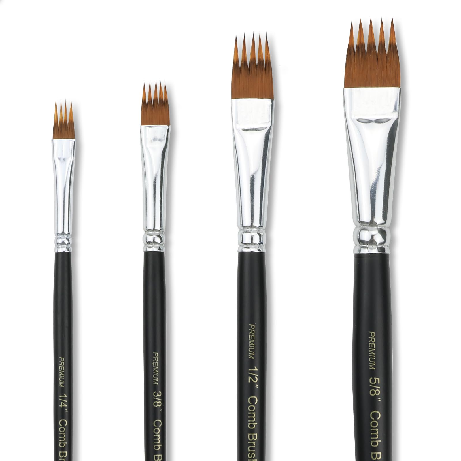 Gacdr Black Paint Brush Comb Set - 4Pcs Professional Grainer Brushes For Acrylic Painting, Oil & Watercolor - Texture Brushes For Artists & Beginners, Short Handle