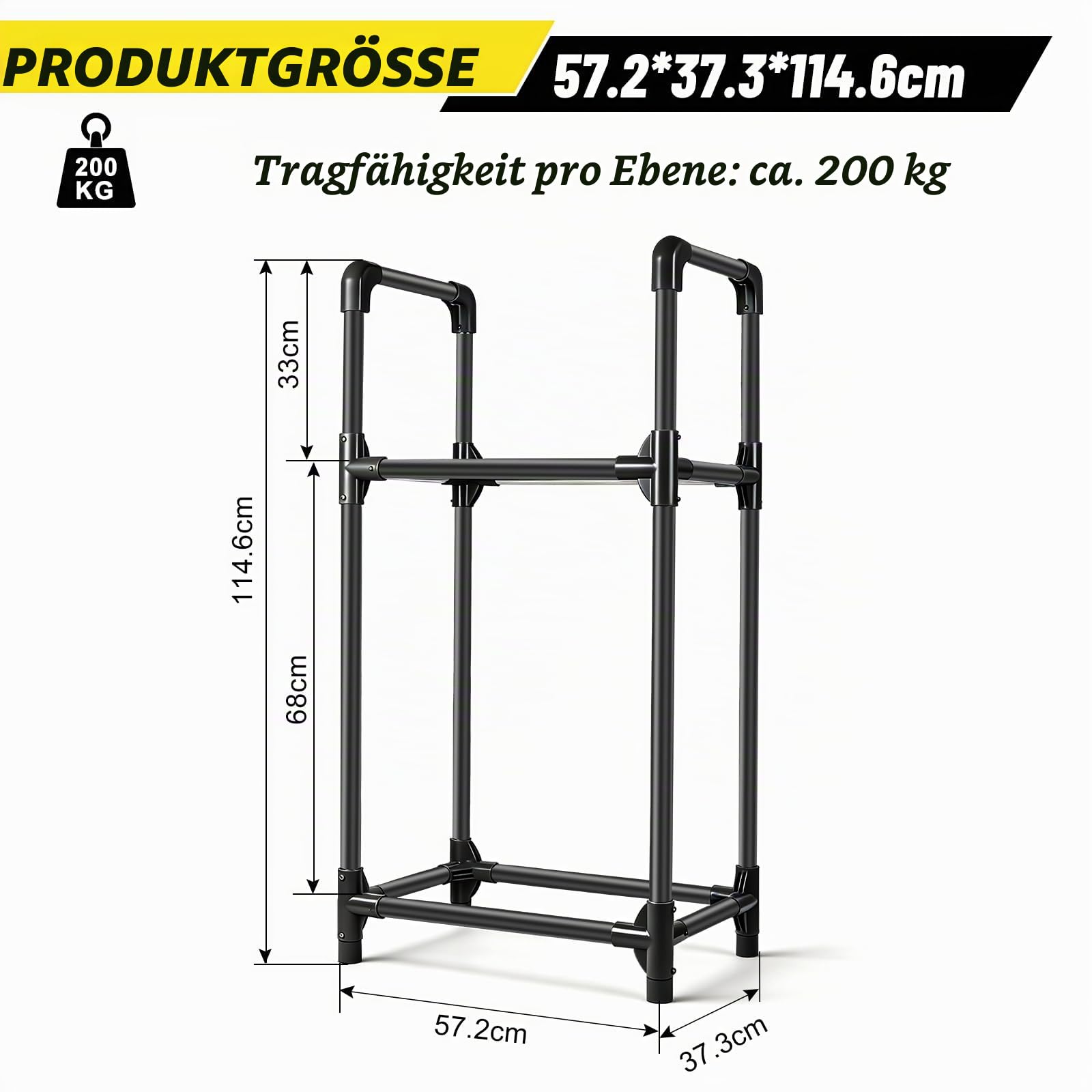 EXLECO Reifenständer 4 Reifen 57x37x114cm Schwarz | Felgenbaum für Autoreifen, Werkstattregal, Garagen-Reifenhalter, Tragkraft 200kg, Stahl beschichtet