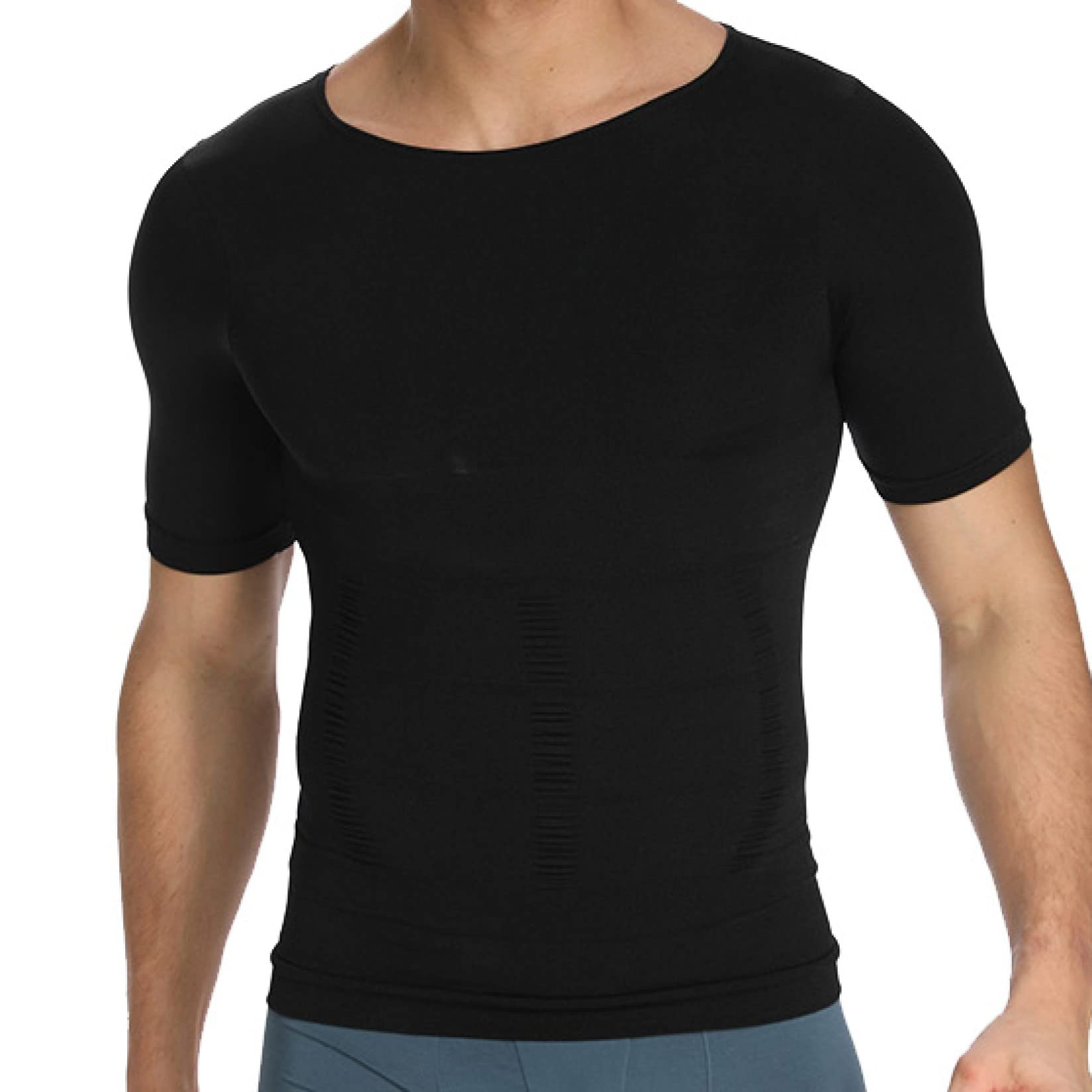 body shaper dla mężczyzn rozciągliwa koszulka kompresyjna treningowe koszulki wyszczuplają brzuch - warstwa podstawowa modelująca sylwetkę z krótkimi rękawami