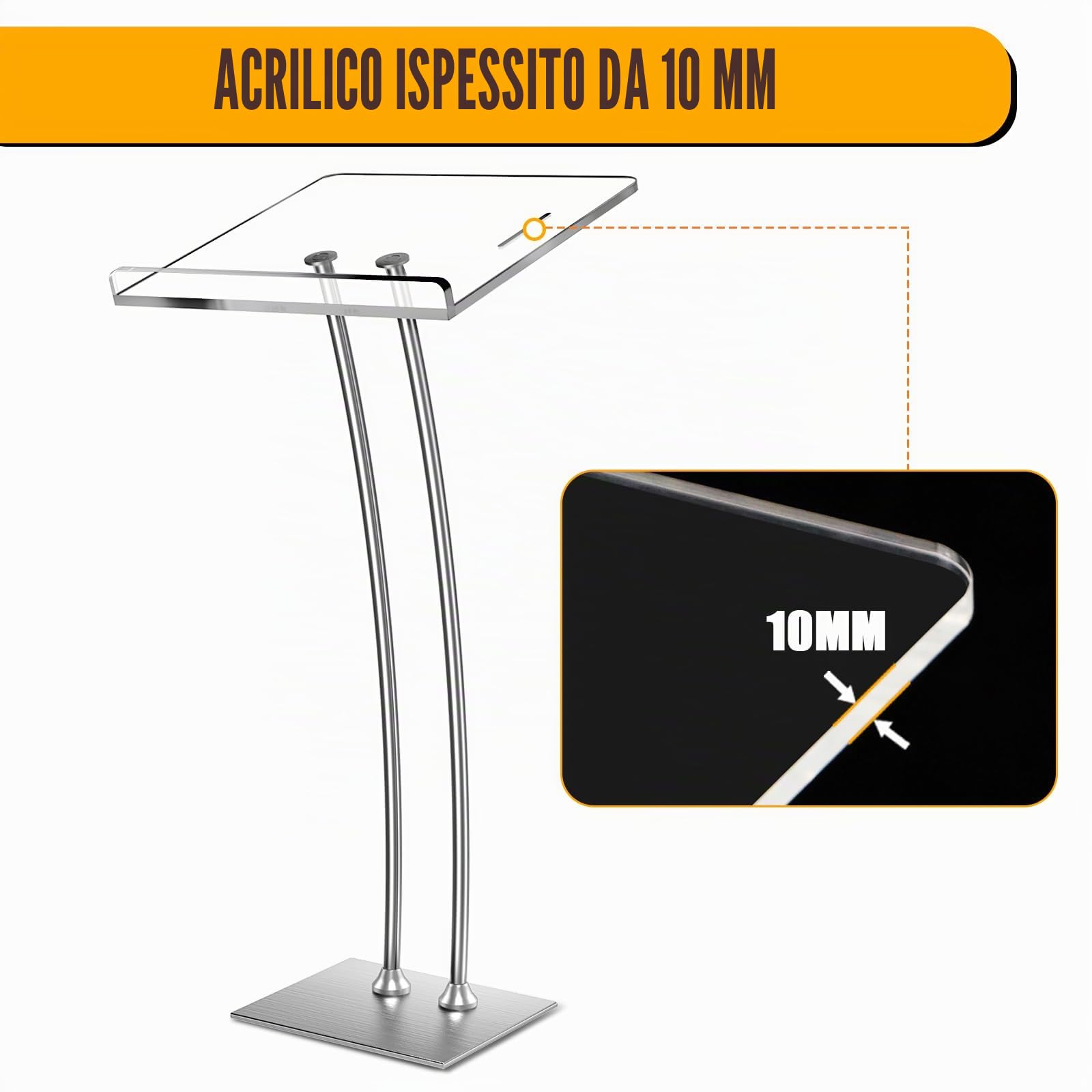 Afitdon Podio acrilico con base stabile e fessura per penne, nero pulpito con piattaforma di lettura in acrilico spesso 10 mm, supporto per podio per chiesa, conferenza, matrimonio, aula (16 x 24 x 45