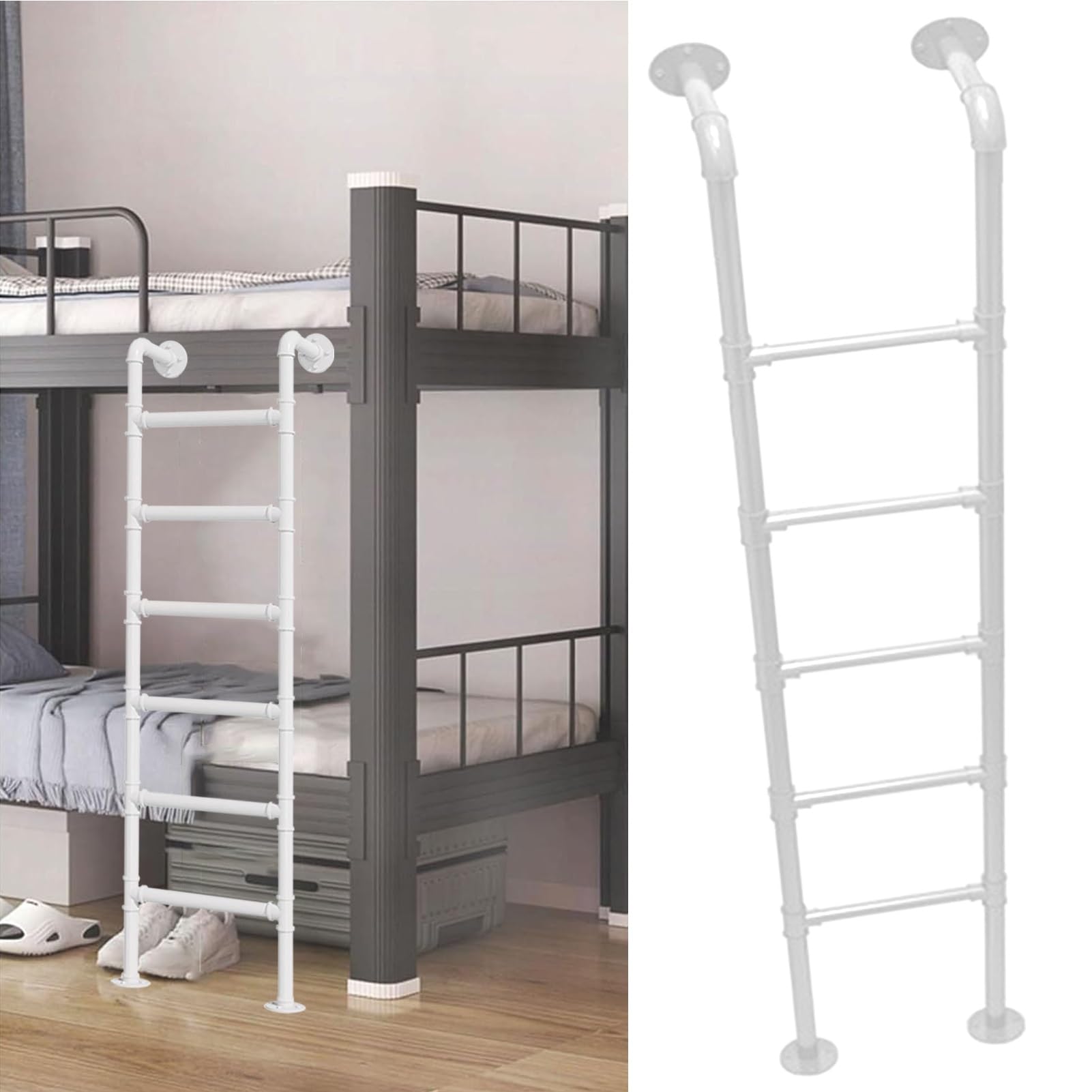Escalera de Metal para literas de tamaño Doble sobre tamaño Completo, Escalera Tipo Loft para ático montada en la Pared, para ático, Dormitorio, Biblioteca, litera, terraza, RV(150cm/59in)