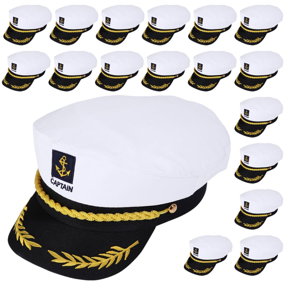 Gadpiparty 20 Pezzi Cappello da Capitano Morbido e Confortevole Ricamato Bianco in Cotone e Plastica per Cosplay e Feste a Tema Marinaio