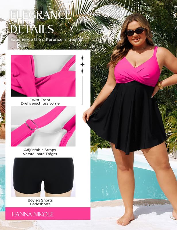 Hanna Nikole Strój kąpielowy dla kobiet plus size brzuch push-up jednoczęściowy strój kąpielowy krzyżowa sukienka plażowa strój kąpielowy z szortami kąpielowymi miękki strój kąpielowy