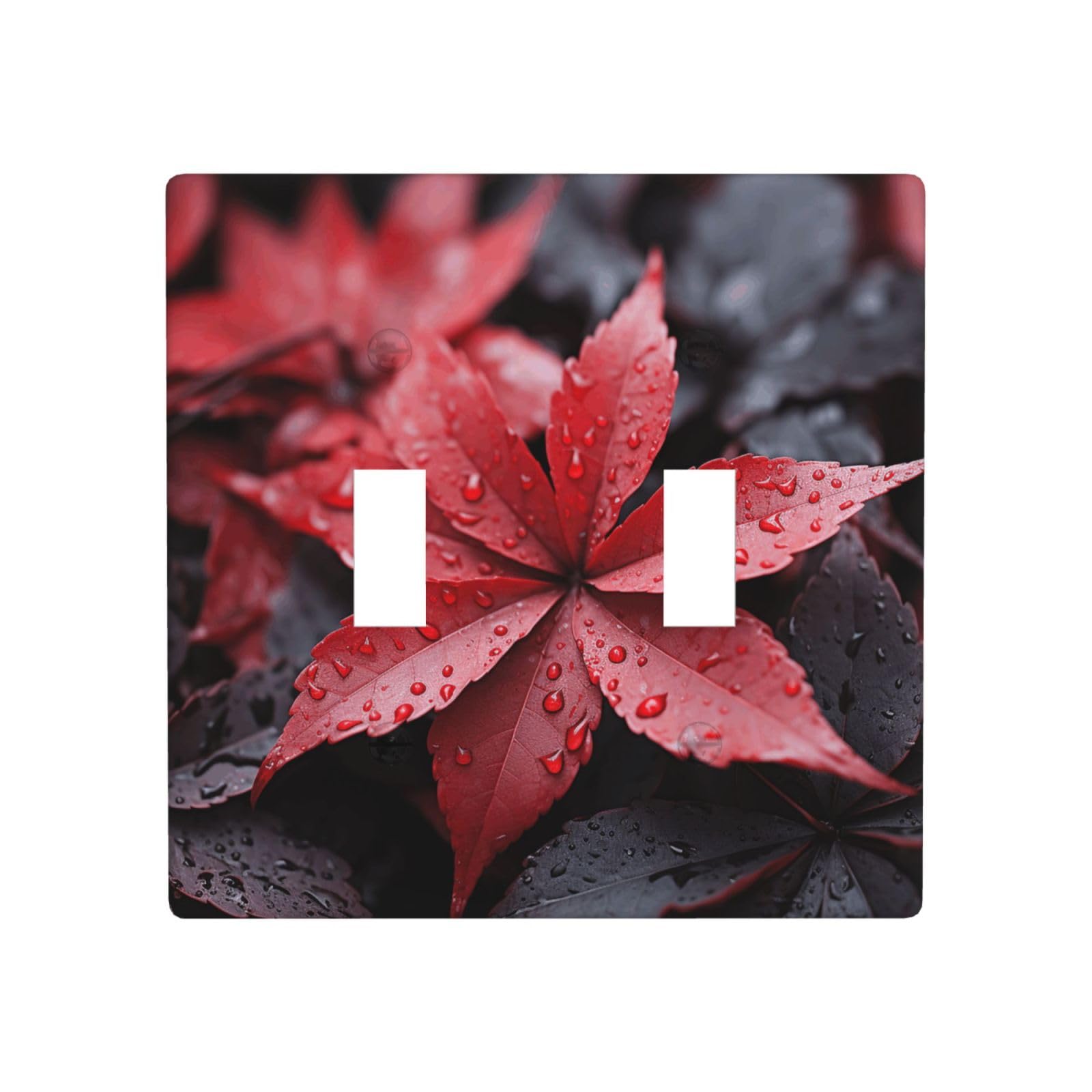 Aceprints Red And Gray Leaves 2 Gang Double Toggle Wall Plates, Unbreakable Decorative Duplex Light Switch Plate Covers Electrical Switchplate Cover Faceplate For Bathroom Kitchen Decor