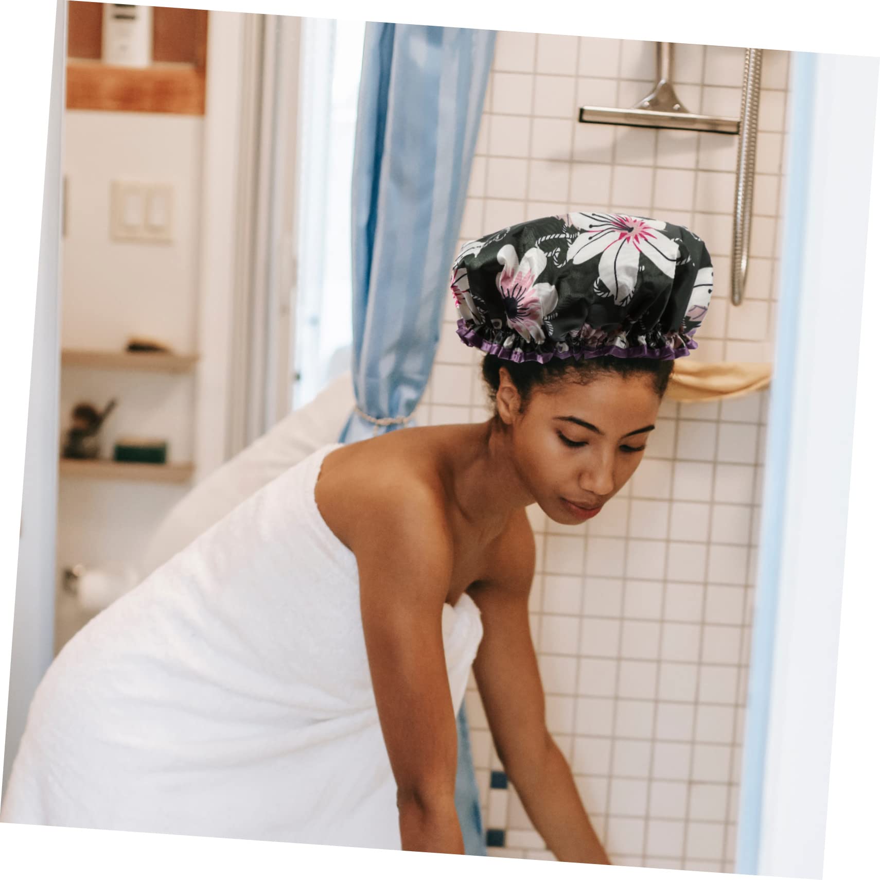 Healvian 9piezas Gorro Ducha Doble Para Mujer Gorro De Baño Elástico Diseño Impreso Para Spa y Cuidado Facial
