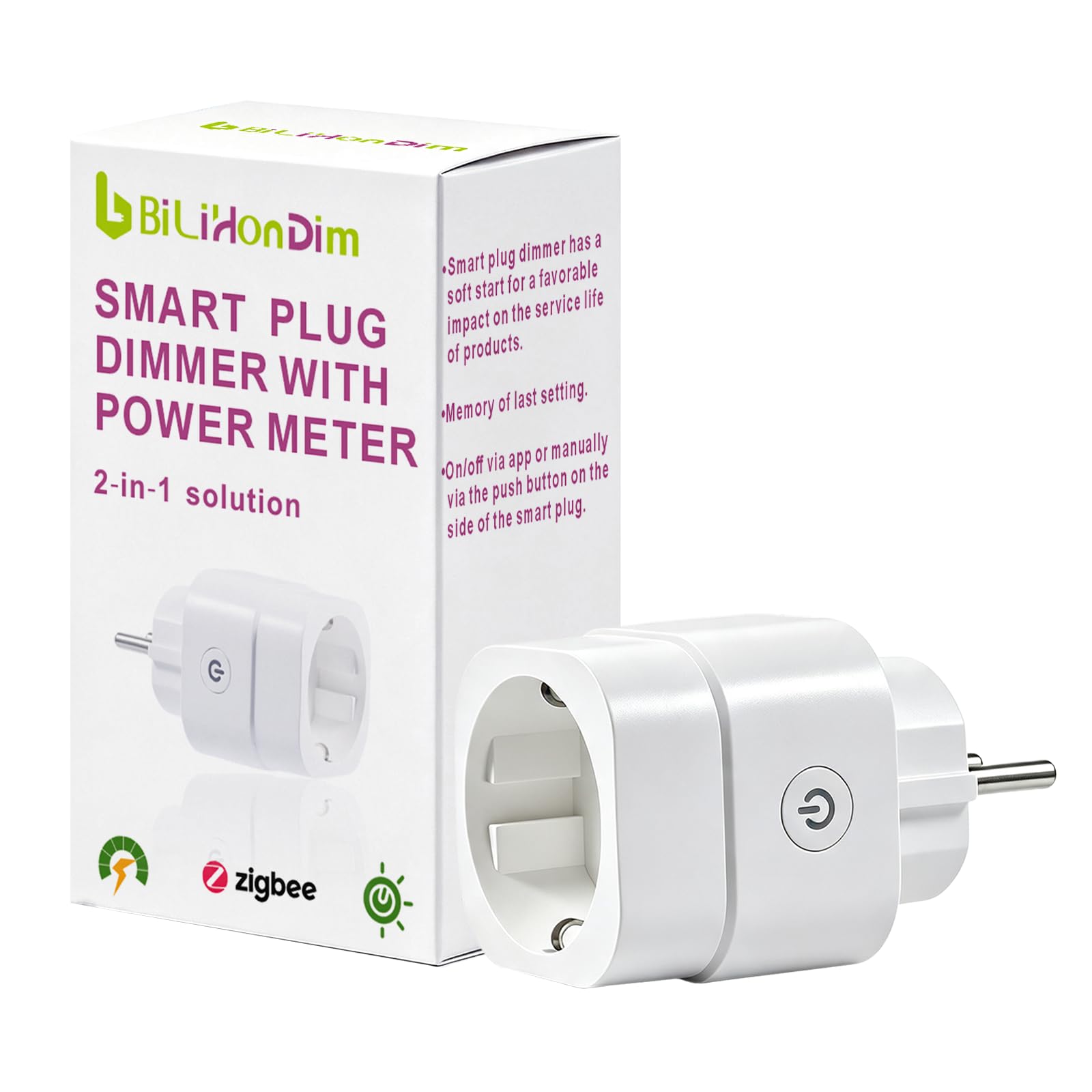 Zigbee Smart Dimmer-Stecker mit Energiemesser, Zeitplanfunktion, Überlastschutz