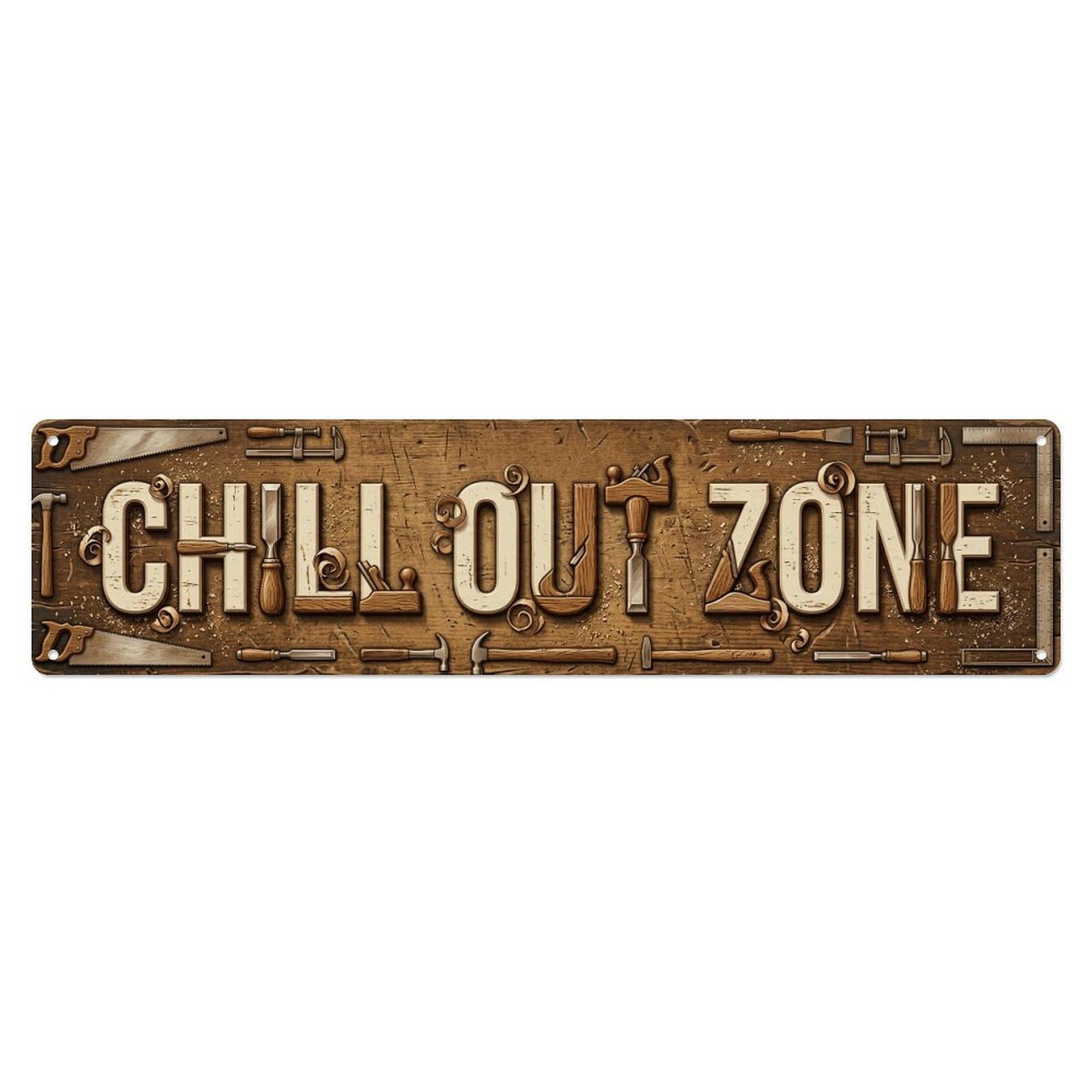 Chill Out Zone Faded Workshop 5 Metal Tin Skinny Sign Plaque Wall Decor for Cafe, Club Bar, Office, Home Garden Metal Poster 4x16Inch