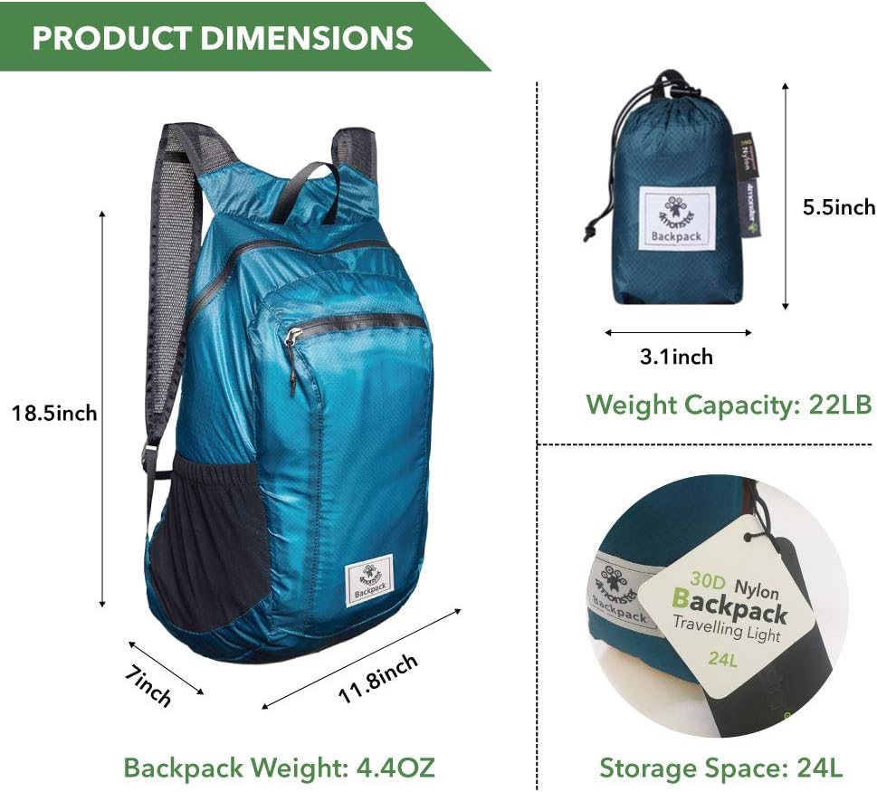 4Monster Hiking Daypack,Water Resistant Lightweight Packable Backpack for Travel Camping Outdoor : Sports & Outdoors