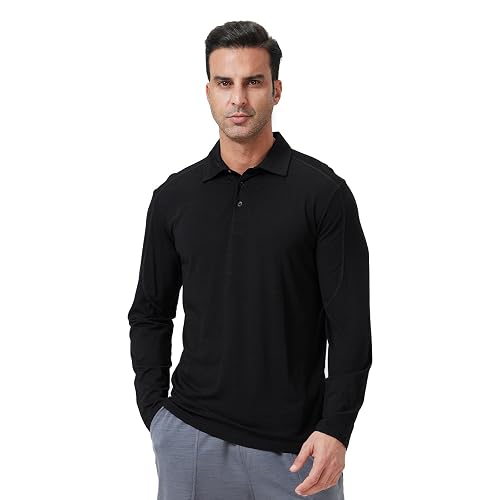 Men's Merino Wool Polo Shirt - 100% Merino Wool Shirt for Men with Long Sleeves for Hiking Outdoors