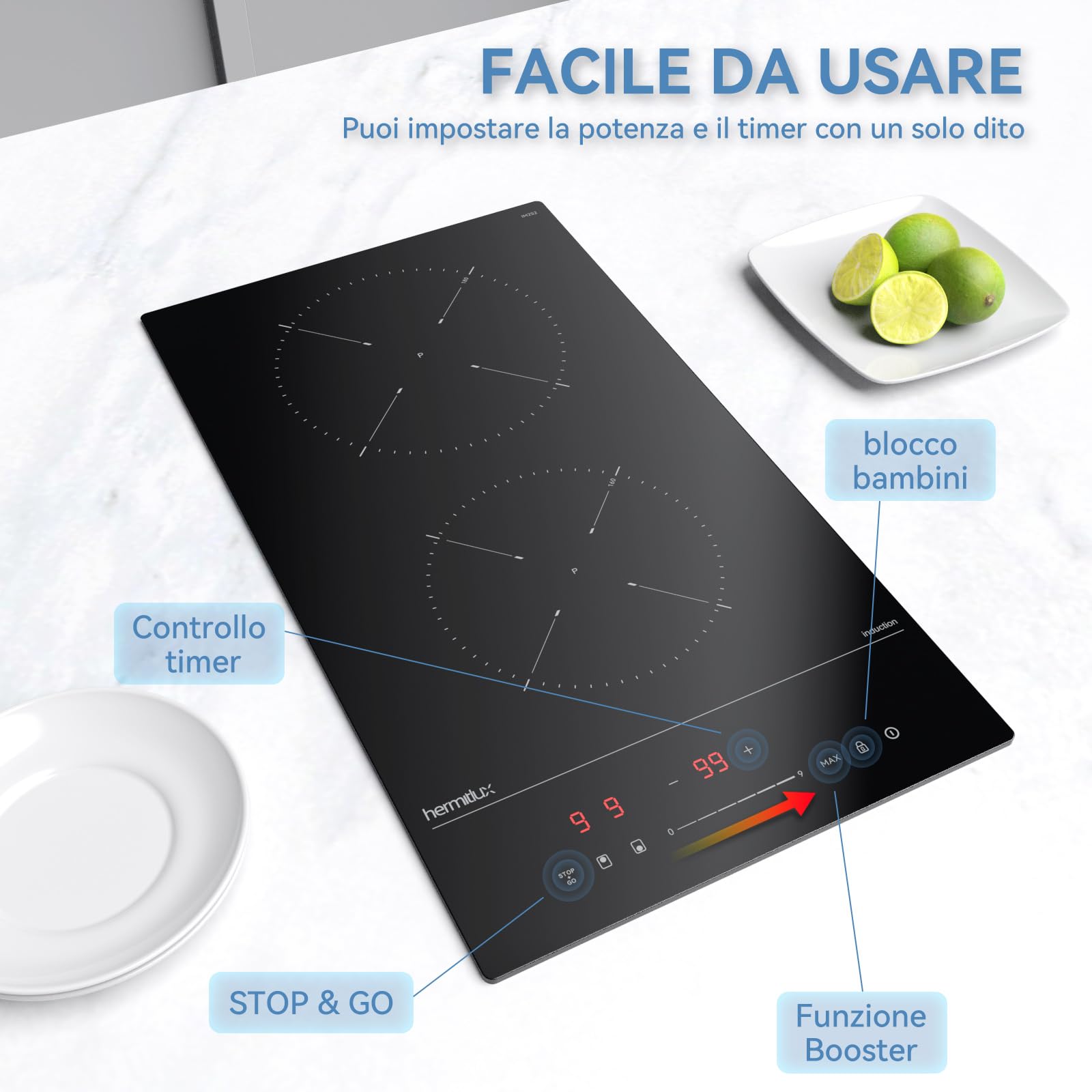 Rex/Electrolux KTI8500E piano cottura a induzione 80 cm 4 zone cottura vetroceramica nero