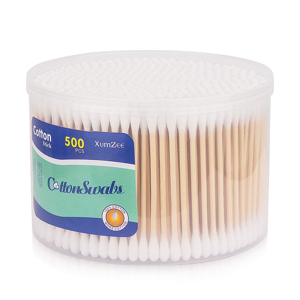 500 Count Cotton Swabs with Strong Bamboo Sticks by Xumzee