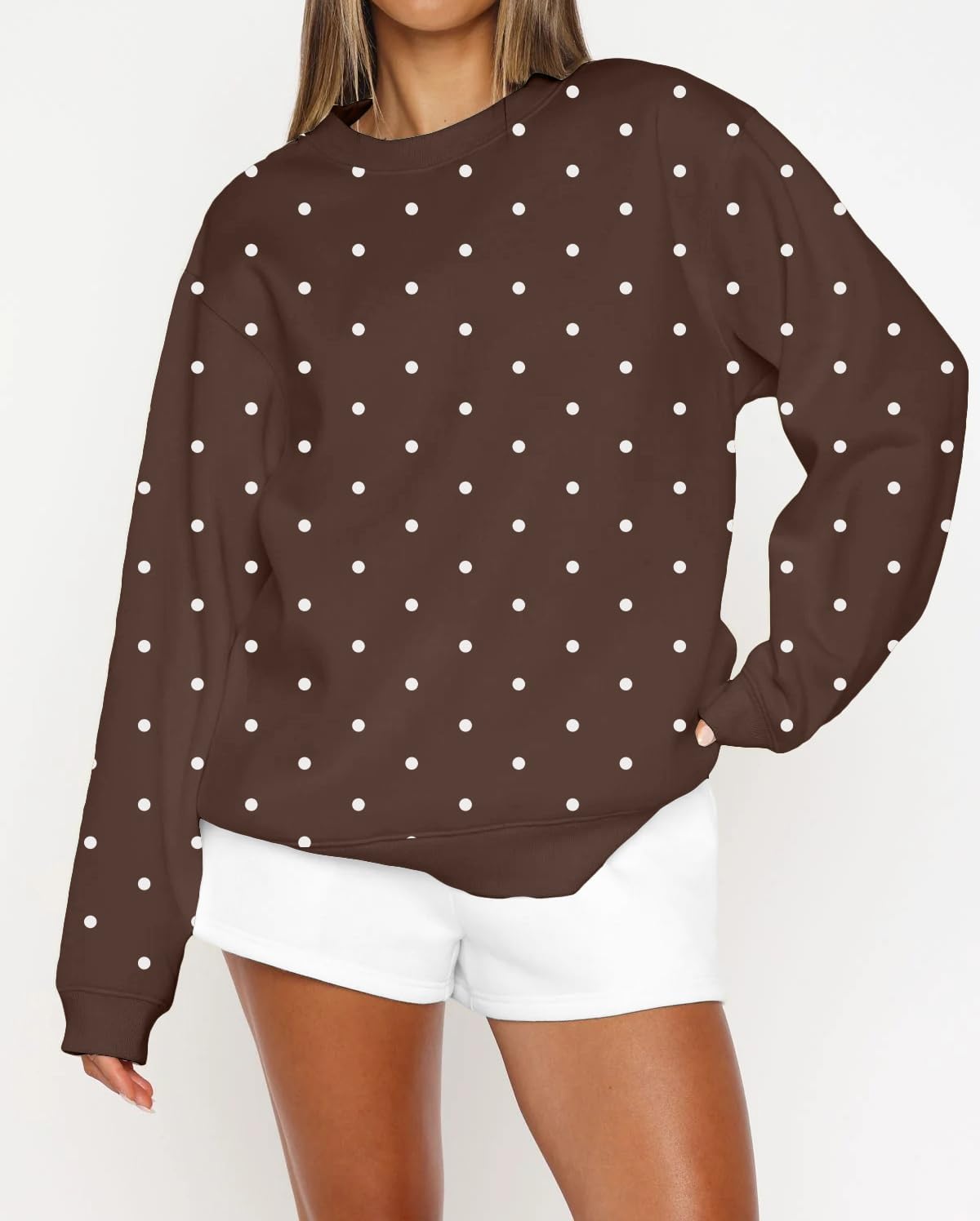 Women Y2k Oversized Fleece Cute Polka Dot Crewneck Sweatshirts Preppy Drop Shoulder Pullover Jumper Fall Outfits - Image 2