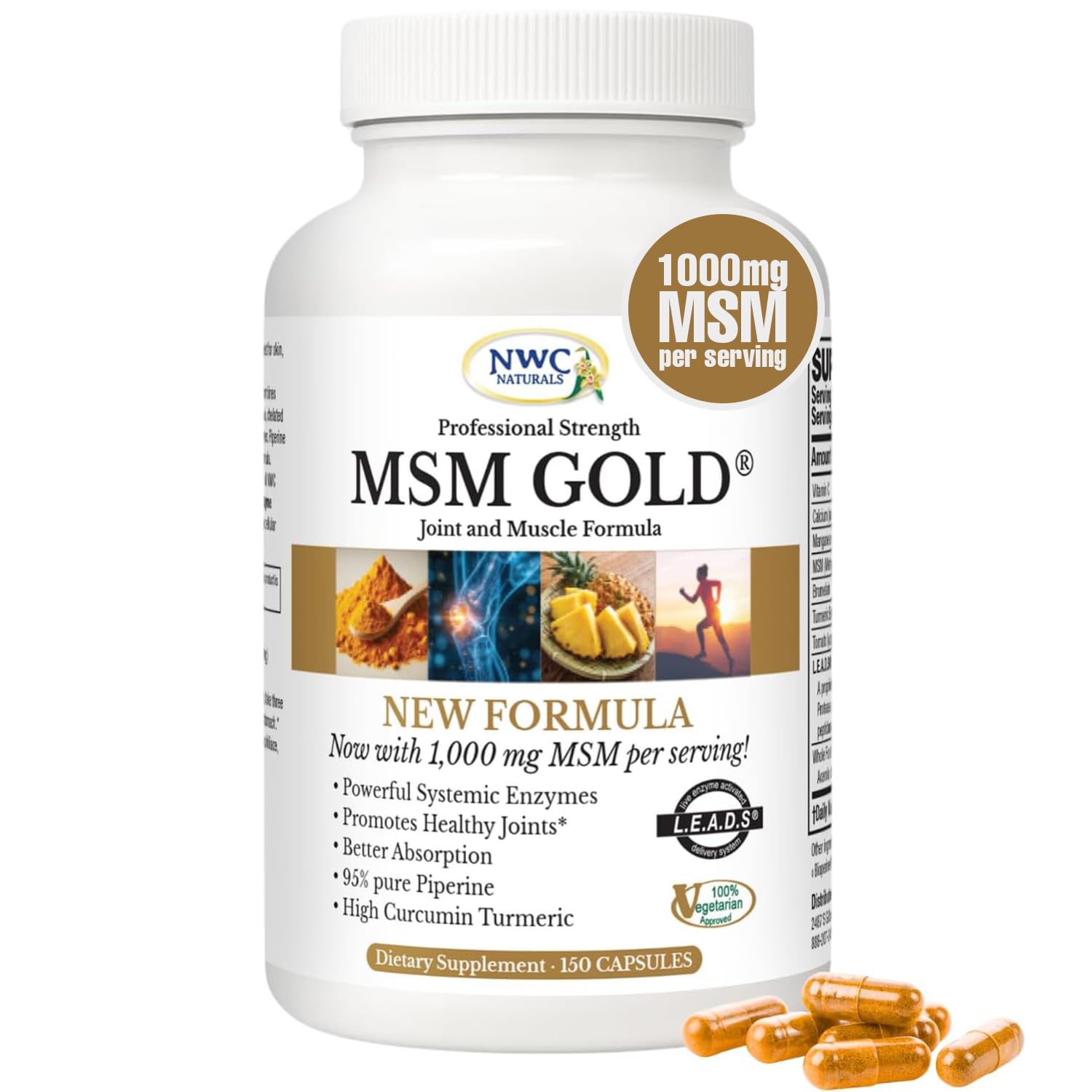 NWC Naturals MSM Supplement Gold, 1,000 mg Per Serving, 150 Capsules