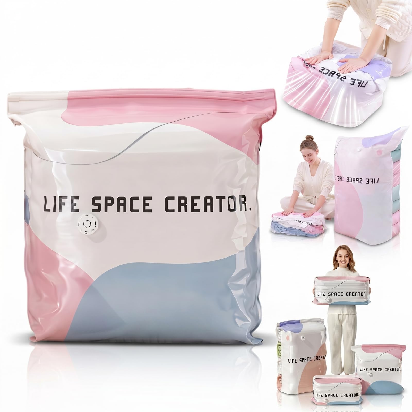 2026 New No-Pump 3D Vacuum Storage Bags - 3-Sec Fast Compression - Press and Seal No Vacuum Bags, Reusable Space Saver Cube Compression Bag for Bedding, Clothing, Quilts & Travel Storage (B,1PC)