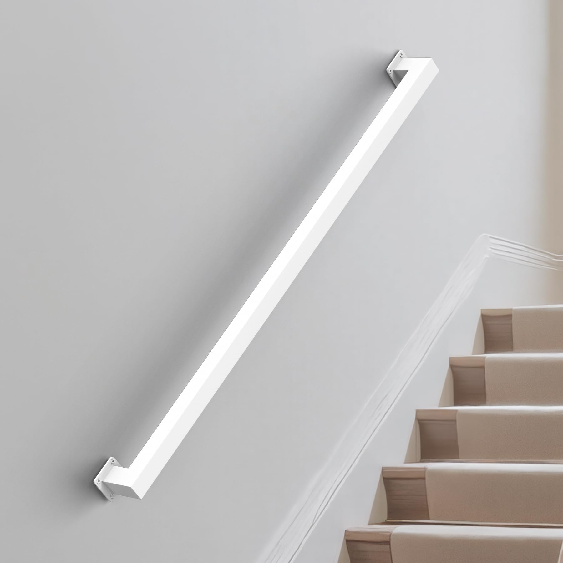 3FT/90CM Square Tube Handrail,Wall Mount Staircase Handrail Modern Pipe Stair Industrial Stair Rail for Indoor Outdoor Steps,440lbs Load,Carbon Steel Non-Slip Grab Handle for Loft Porch 1 Section — image 1