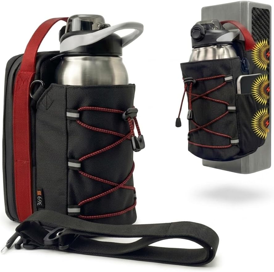 369 Water Bottle Holder with Strap, Magnetic Gym Bag Bottle Carrier Holder with Phone Pockets & Shoulder Strap, Magnetic Water Bottle Holder Gym Accessories, 25oz/40oz Bottle Pouch Holder