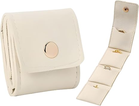 Mini Travel Jewelry Organizer Case, Portable Jewelry Bag Compact Foldable Pouch with Velvet Lining, Lightweight Jewelry Storage Book for Rings, Earrings, Necklaces On the Go White