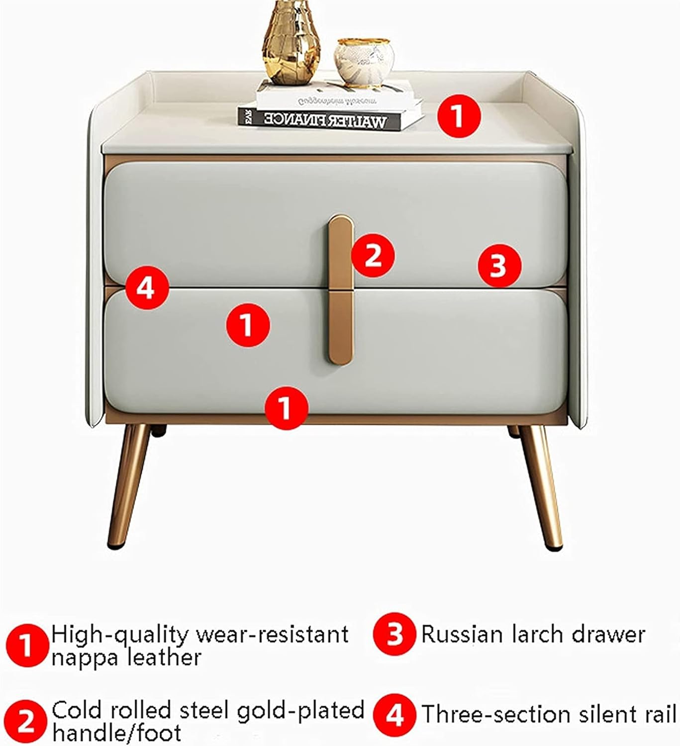 Bedside Table Modern Simplicity Bedside Drawer Solid Wood Nightstand with 2 Storage Drawers and Metal Legs for Bedroom Living Room(Color:White) (Color : White)