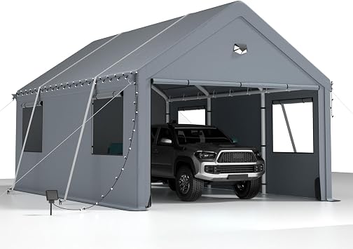 Carports Heavy Duty 10X16 FT,Car Ports with 180G Removable Side Walls, Carport Canopy, Portable Car Port Garage, Car Shelter All Weather,Grey