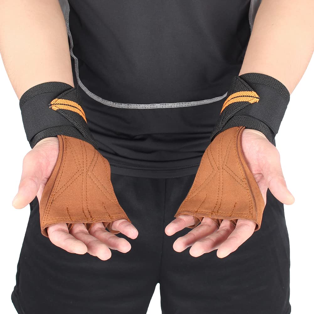 1 Paire de Gants de Musculation haltère antidérapant en Cuir haltérophilie Gants de Protection des Mains Protecteur Fitness entraînement Gants de Protection du Poignet, Marron, L