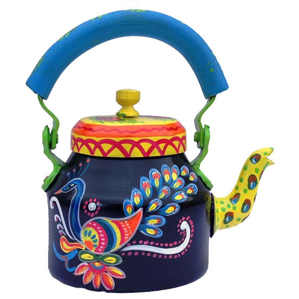 iHandikart Hand Painted Designer Aluminium Kettle for Tea/Coffee, Home Décor& Gift Purpose. Capacity 1 L, Size 8.5"x5.5"x8.5"(IHK5033) 2