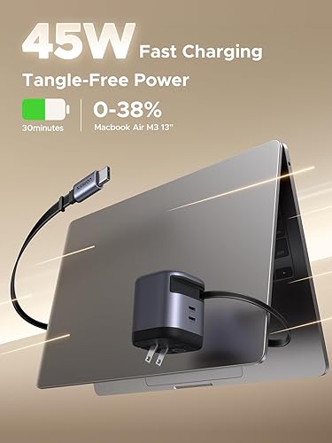 Miniatura 3 de UGREEN Paquete de cargador USB-C, 45 W, 3 puertos + 45 W de 2 puertos con cable retráctil, cargador rápido, compatible con iPhone 16/15/14/13,