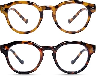 High Magnification Retro Round Reading Glasses for Women Men | 2 Packs, Strong Power, 4.0 4.5 5.0 5.5 6.0 6.5 7.0 7.5 8.0, Retro Large Round Frame
