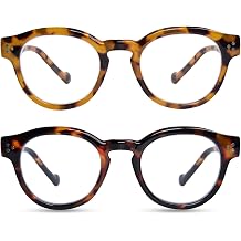 Reading Glasses for Women Men Retro Round Frame Blue Light Blocking Readers Computer Glasses with Spring Hinges