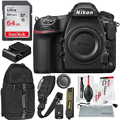 Nikon D850 FX-format Digital SLR Camera Body and Accessory Bundle w/ 64GB + DSLR Sling Backpack + Xpix Shoulder Strap & Pro Cleaning Kit