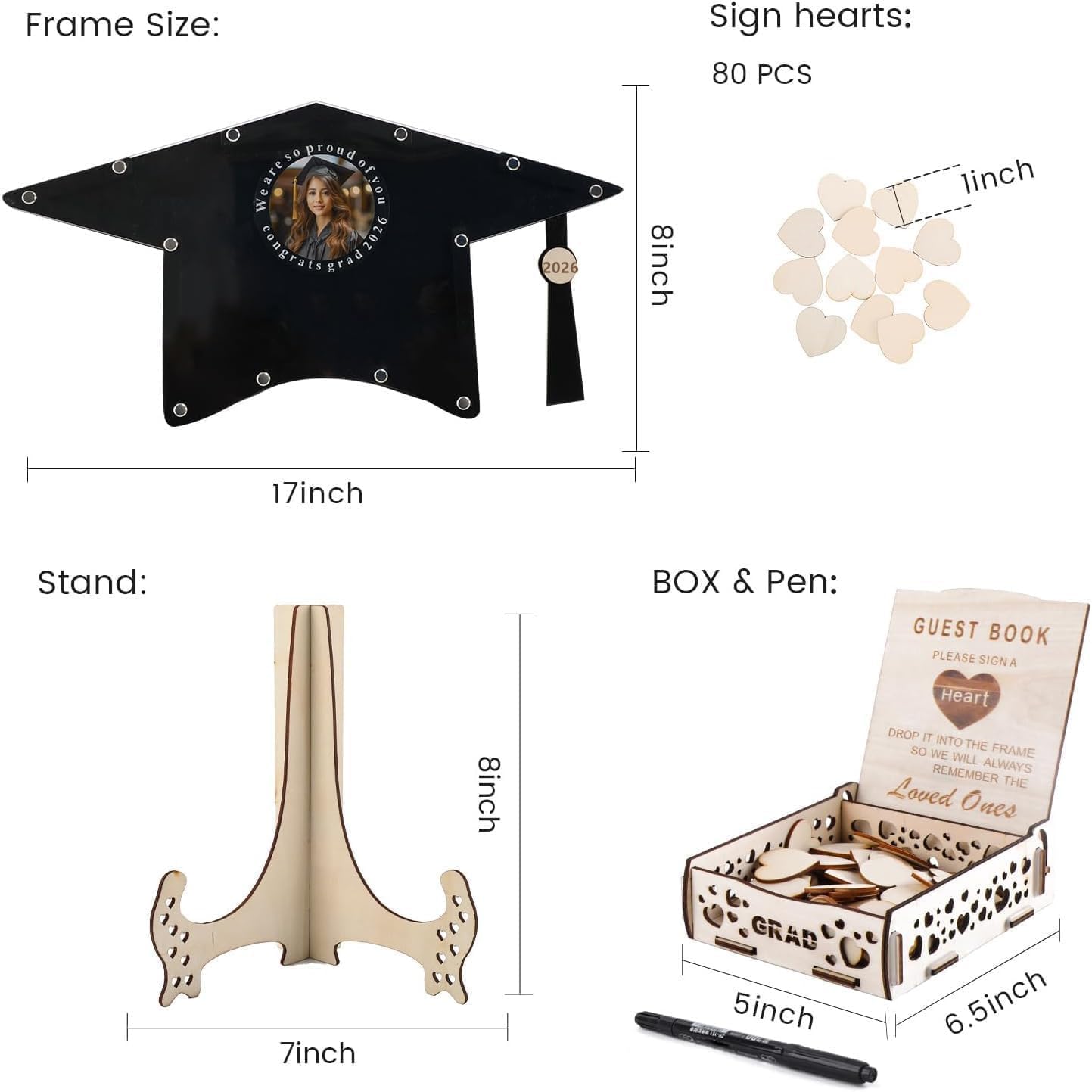 Fonder Mols 2026 Graduation Guest Book Alternative Black, Sign Book Keepsake Memory Frame for Graduation Decorations Class of 2026, Unique Graduation Gifts for Her Him (Shabby Chic, Black)