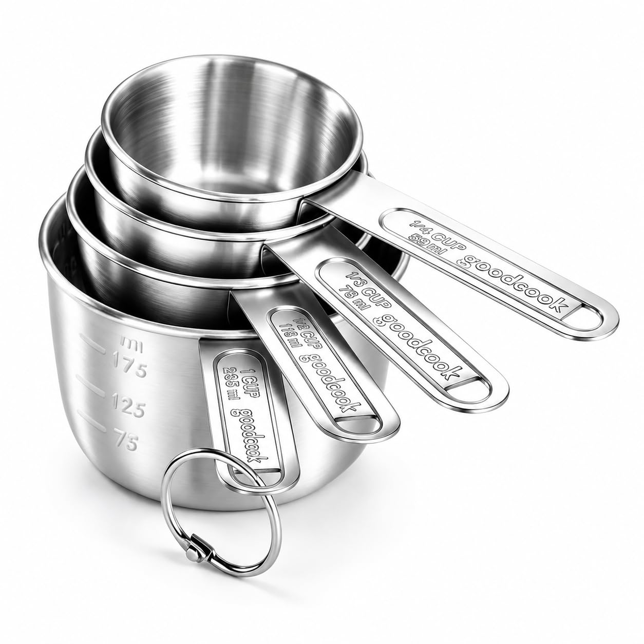 YC Kitchen Measuring Cups Set 4 Piece,Stainless Steel Metal Cups for Baking